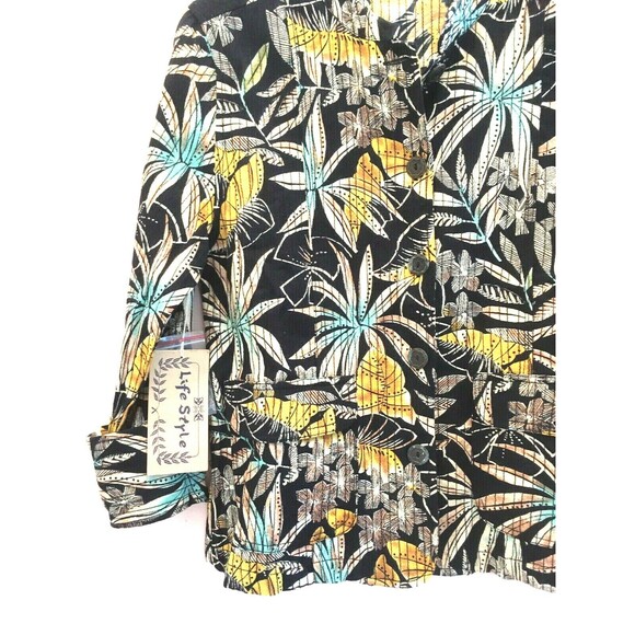 LIFE STYLE sz S NEW 100% Cotton Tunic Top Over Jacket Lush Palms Breathable - Picture 3 of 6
